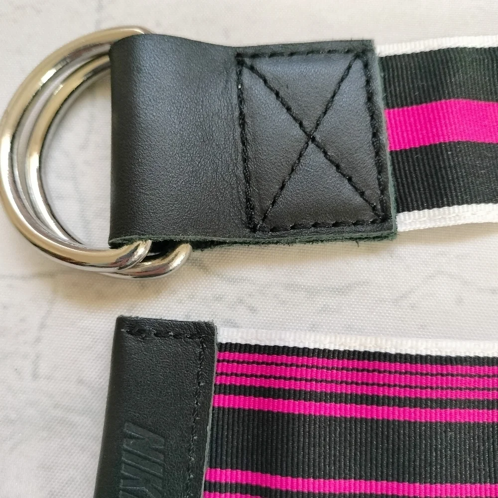 Nick Golf Black and Pink Striped Women's Belt Sz M/L D Ring Closure Preppy Work